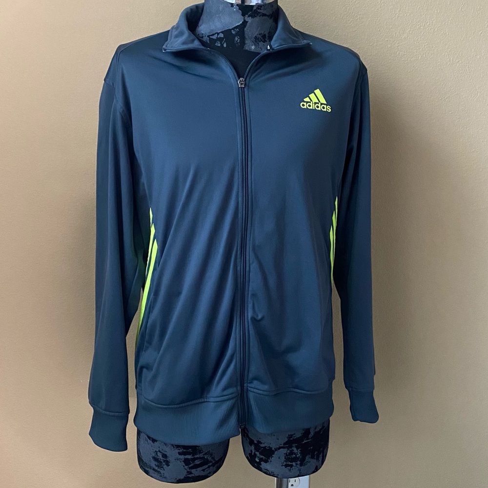 Adidas Blue/Green Track Jacket Three Stripe Size Large Athleisure/Streetwear